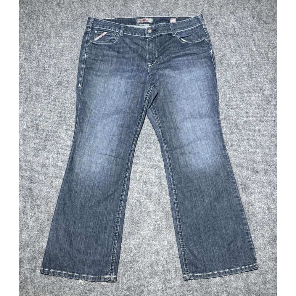 Ariat FR Mid Rise Boot Cut Jeans Women 34S Flame Resistant Distress Hem 40x30.5